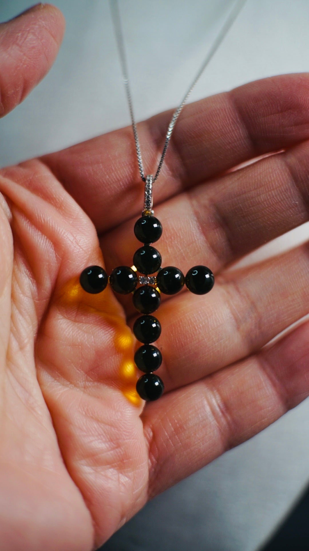 Handmade Genuine Baltic Natural Blue Amber Cross Pendant ✝️with a Chain