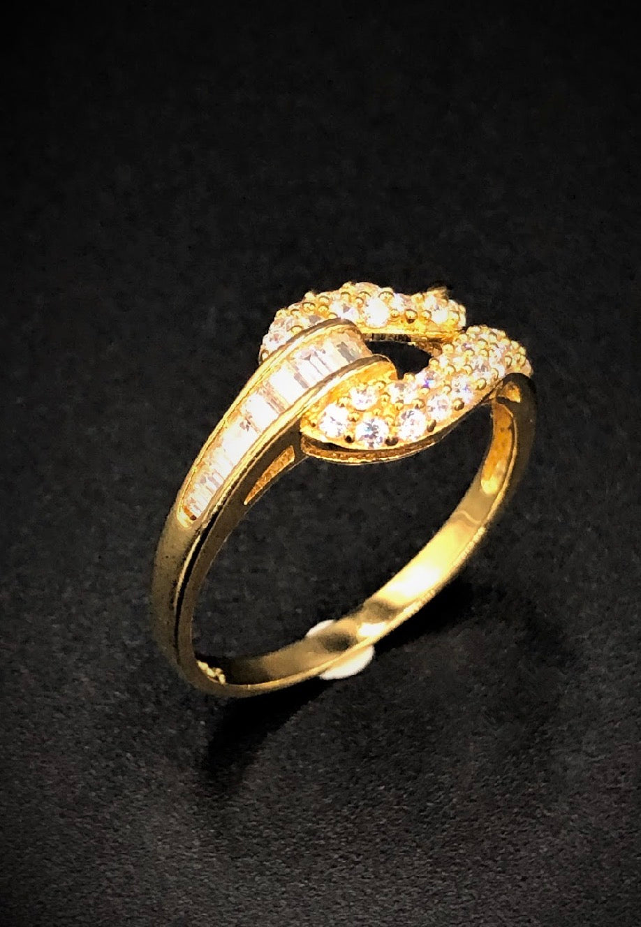Tulip Bud Shaped Buckle Swarovski Crystal 18K Gold Plated 925 Sterling Silver Ring