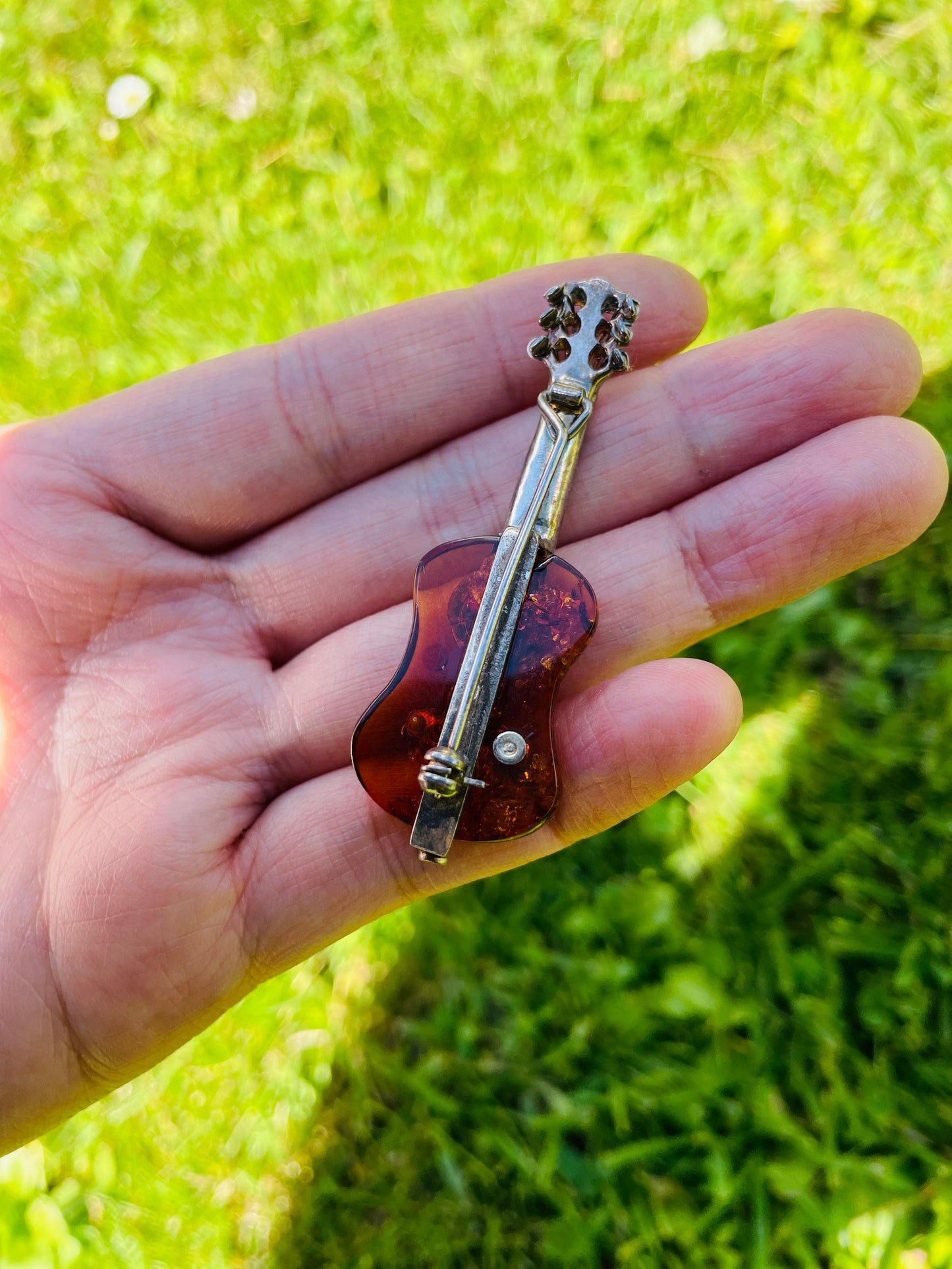 Handmade Genuine Cognac Amber Classical Guitar 🎸 Brooch