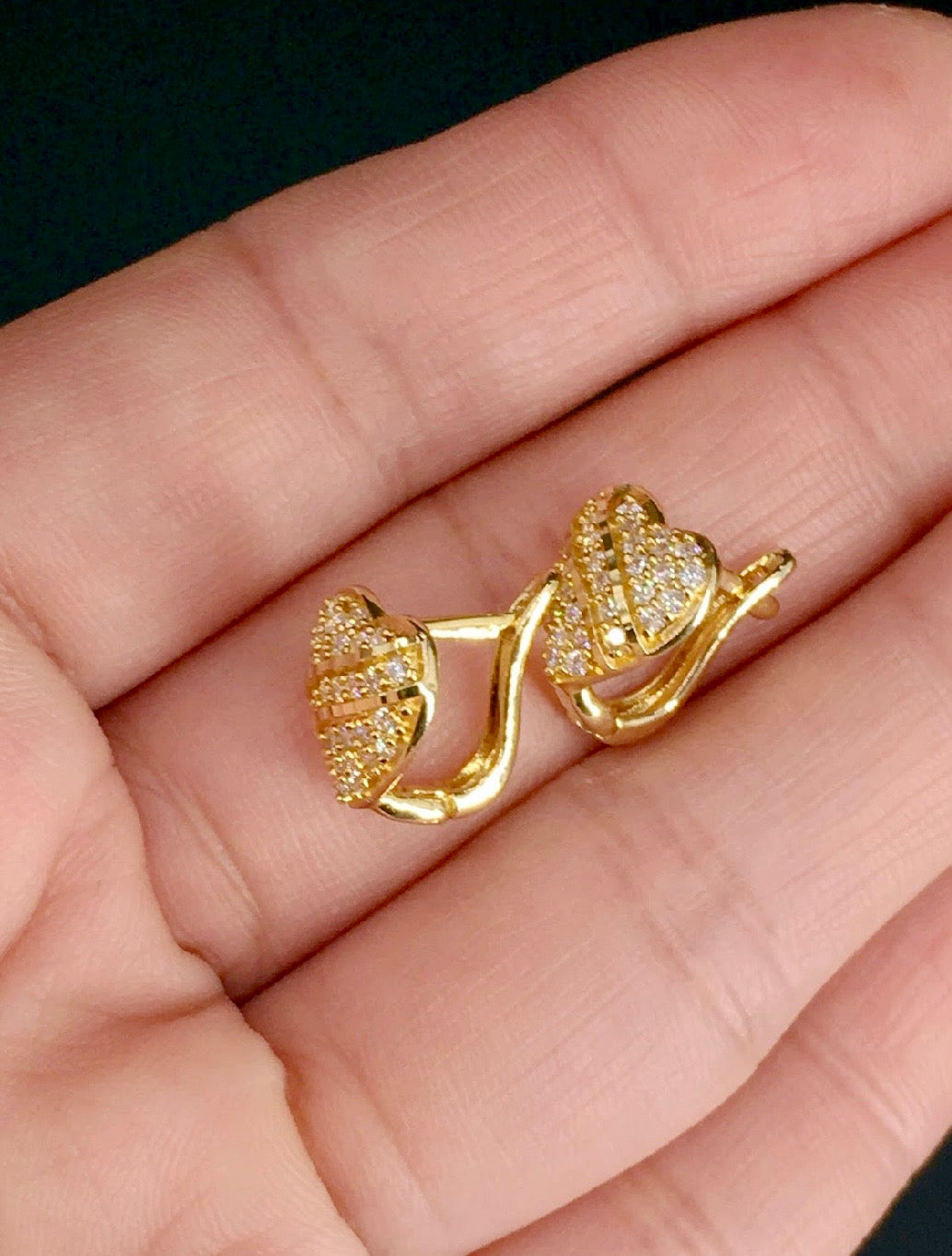 Heart-Shaped Swarovski Crystal 18K Gold Plated 925 Sterling Silver Latch Back Earrings