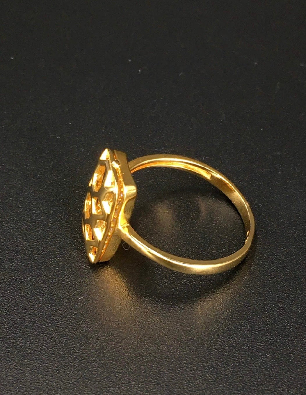 Antique Carved Window Lattices Style Hollow Out Swarovski Crystal 18K Gold Plated 925 Sterling Silver Rectangle Ring