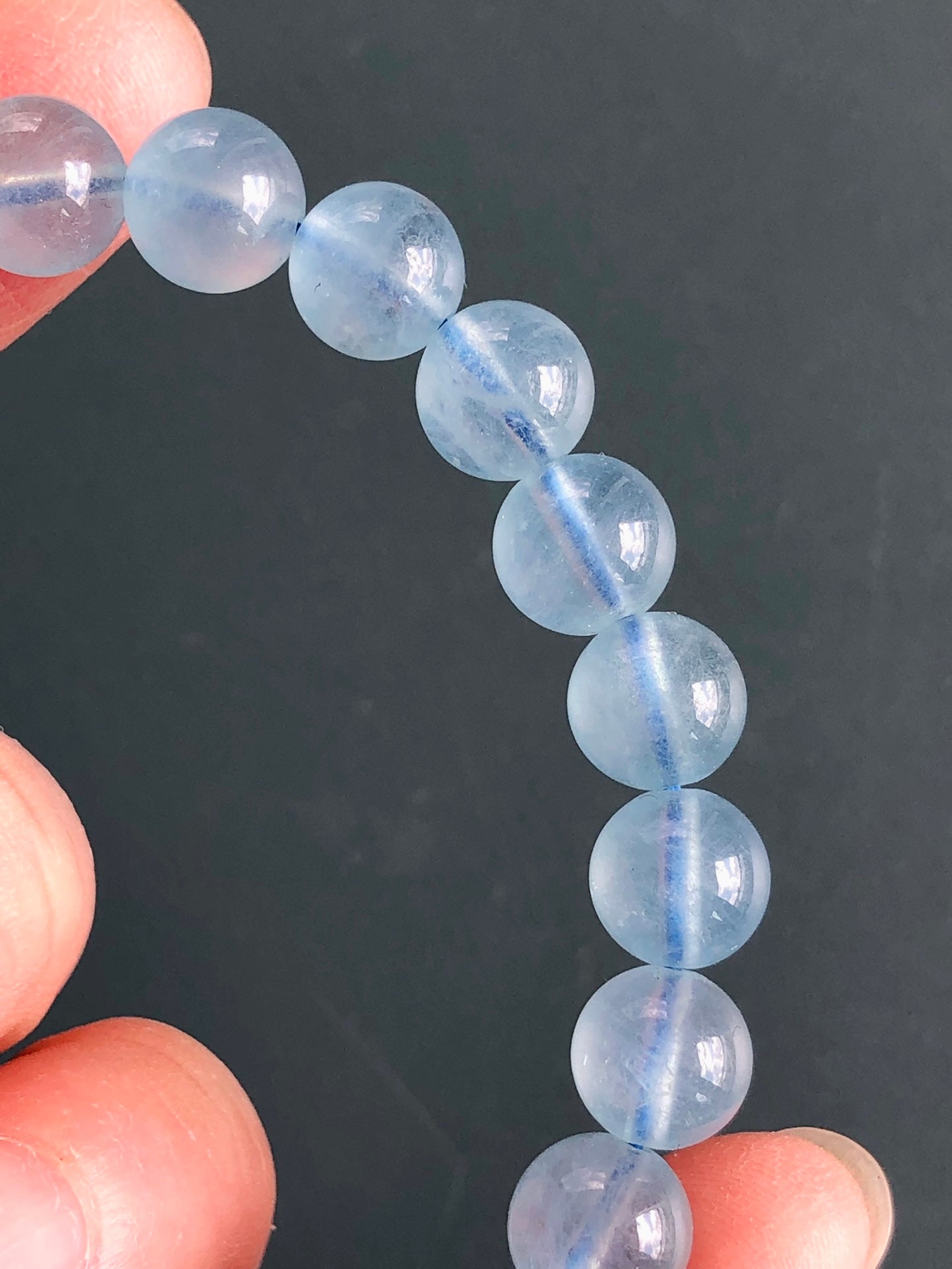 Handmade Genuine Natural Aquamarine Round Bead Bracelet 17g