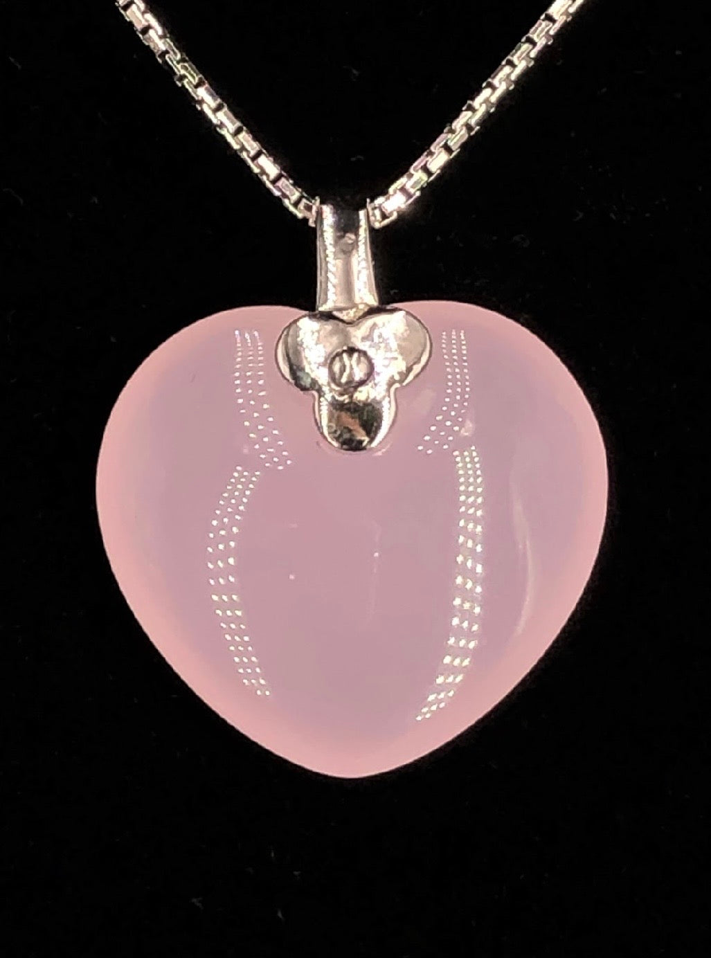 Pastel Soft Pink Rose Quartz Heart Shaped 925 Sterling Silver Pendant w/o chain