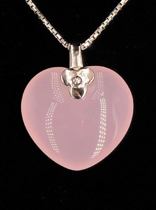 Pastel Soft Pink Rose Quartz Heart Shaped 925 Sterling Silver Pendant w/o chain