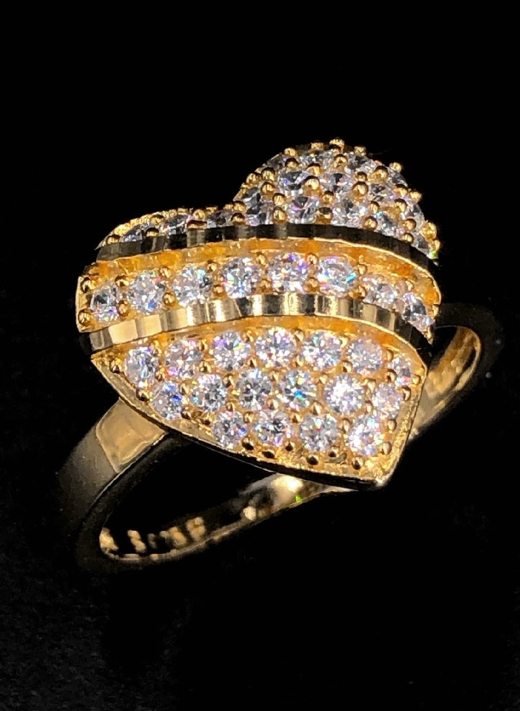 Heart-Shaped Swarovski Crystal 18K Gold Plated 925 Sterling Silver Ring