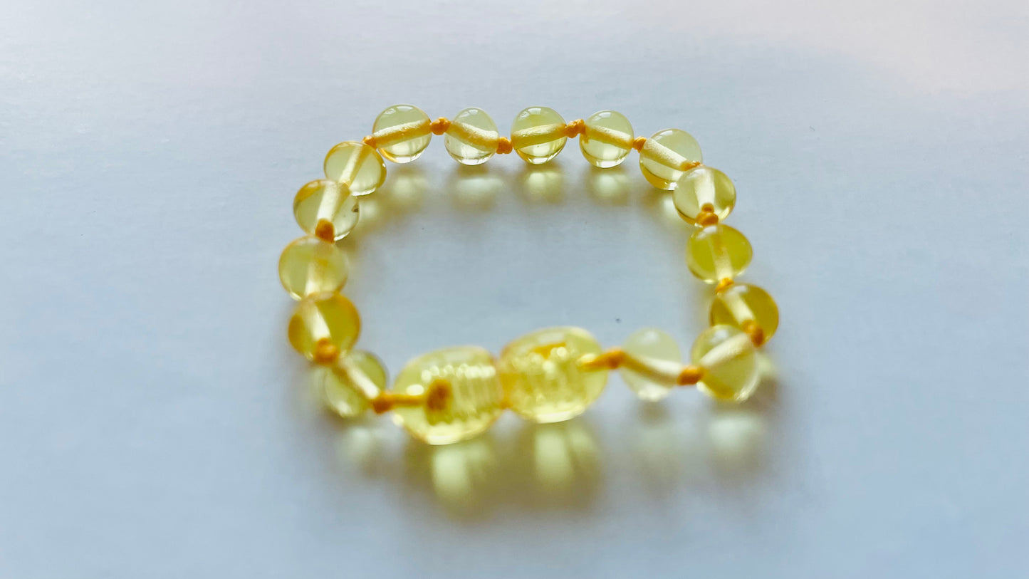 Handmade Genuine Natural Baltic Amber Teething Bracelet for babies and toddlers 12cm bead size(16-17mm)