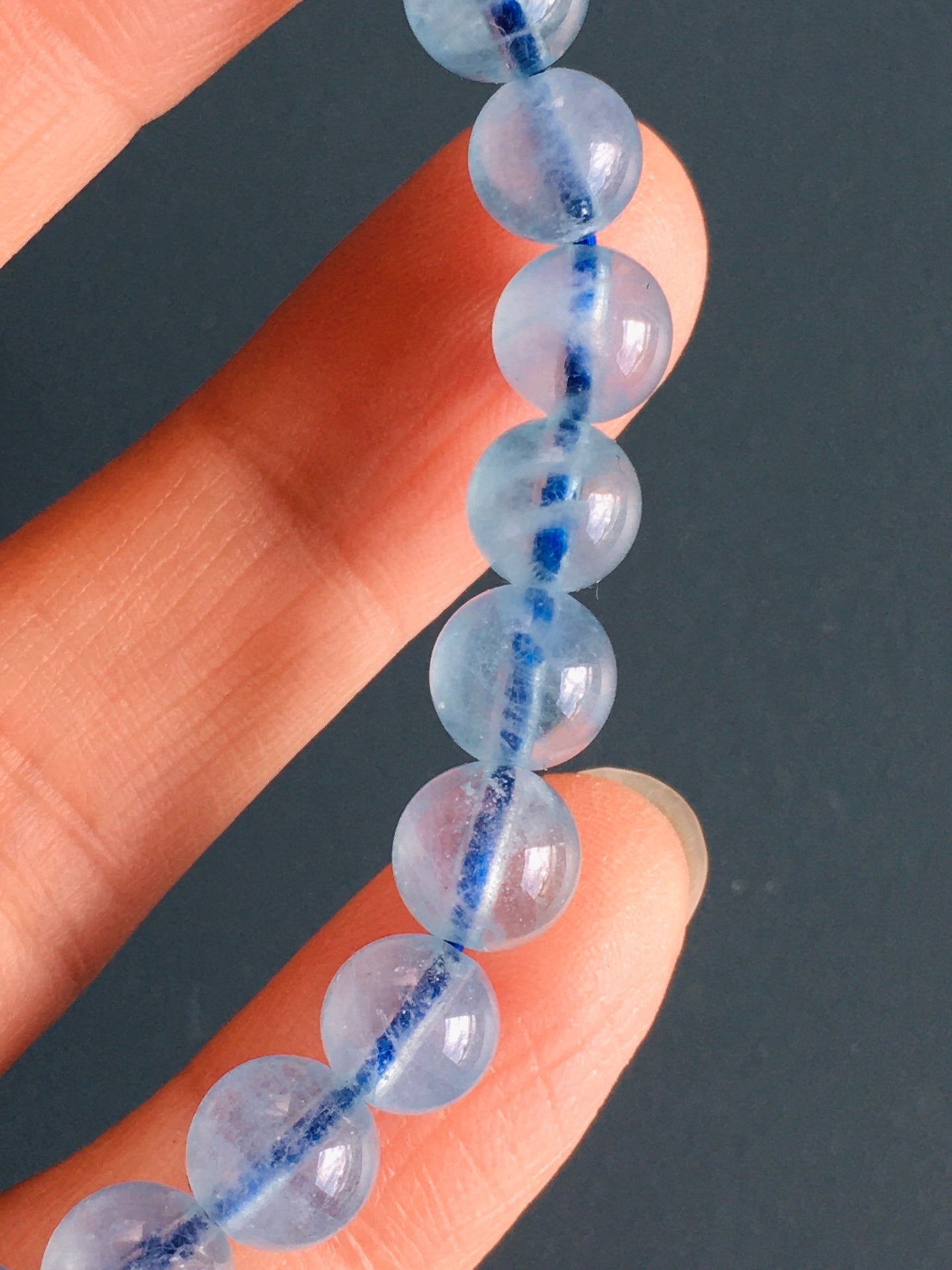 Handmade Natural Aquamarine Round Bead Bracelet 13.2g