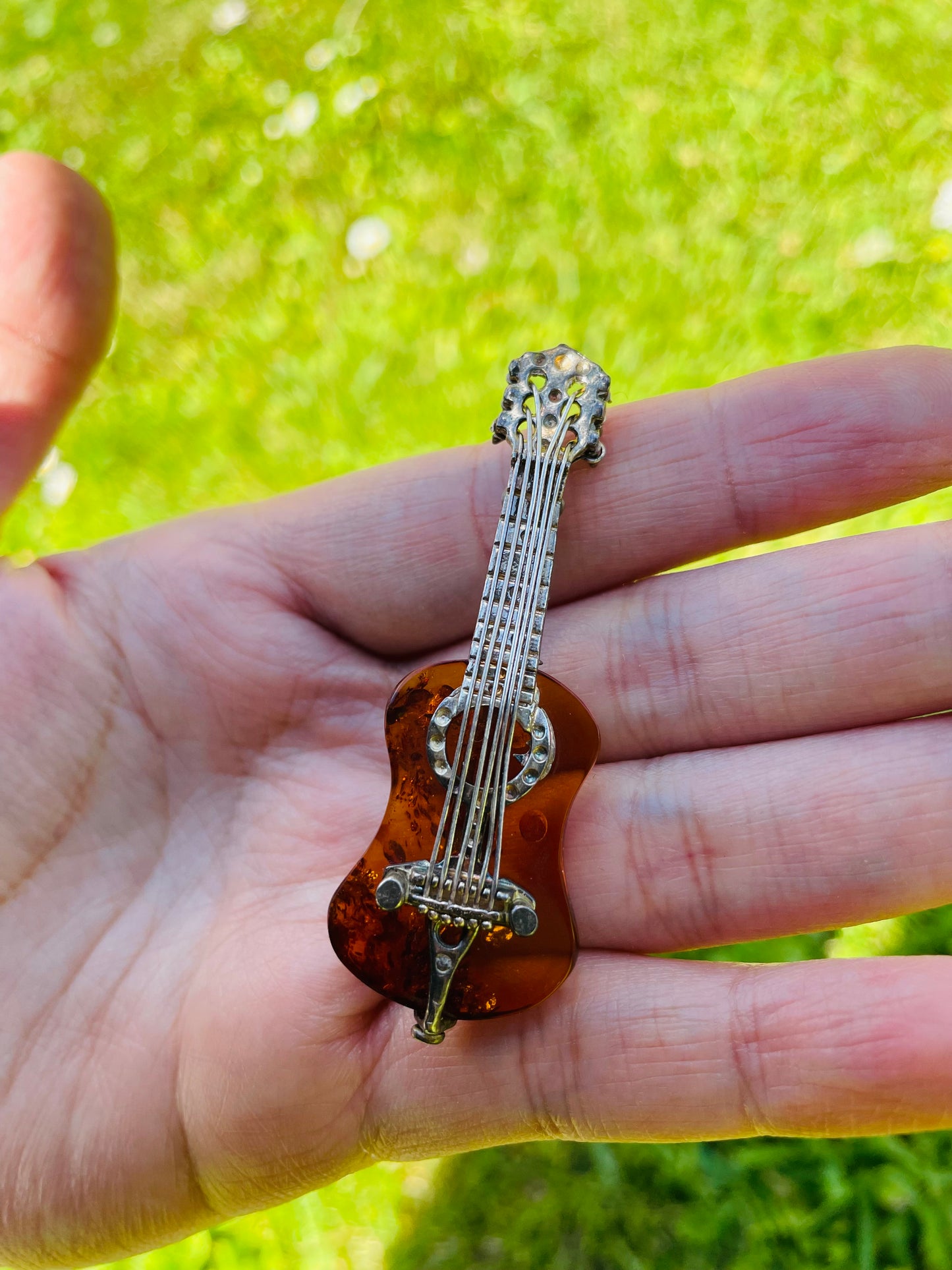 Handmade Genuine Cognac Amber Classical Guitar 🎸 Brooch