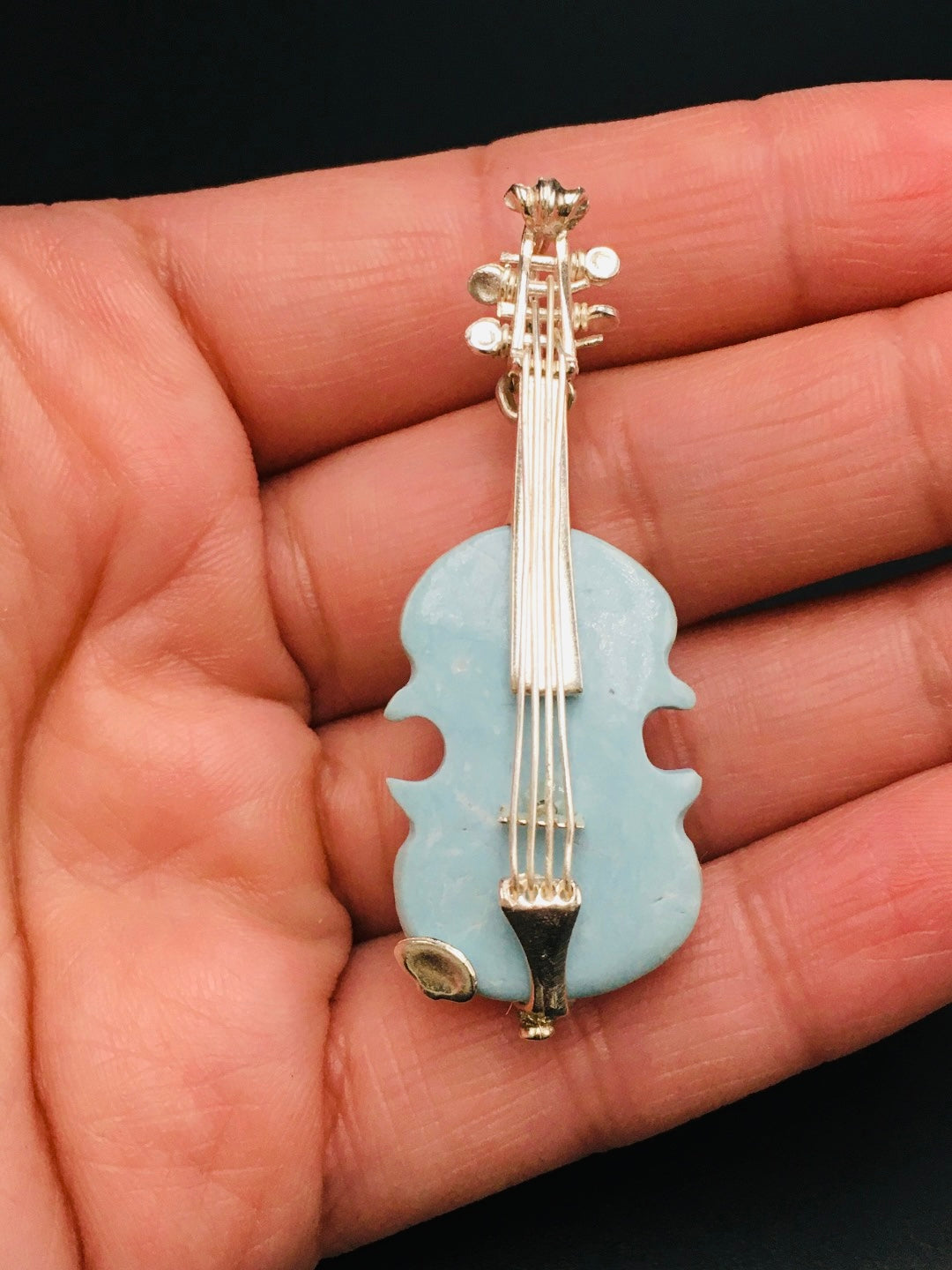 Handmade Pure Iranian Blue Turquoise Violin🎻Brooch/Pendant without a chain