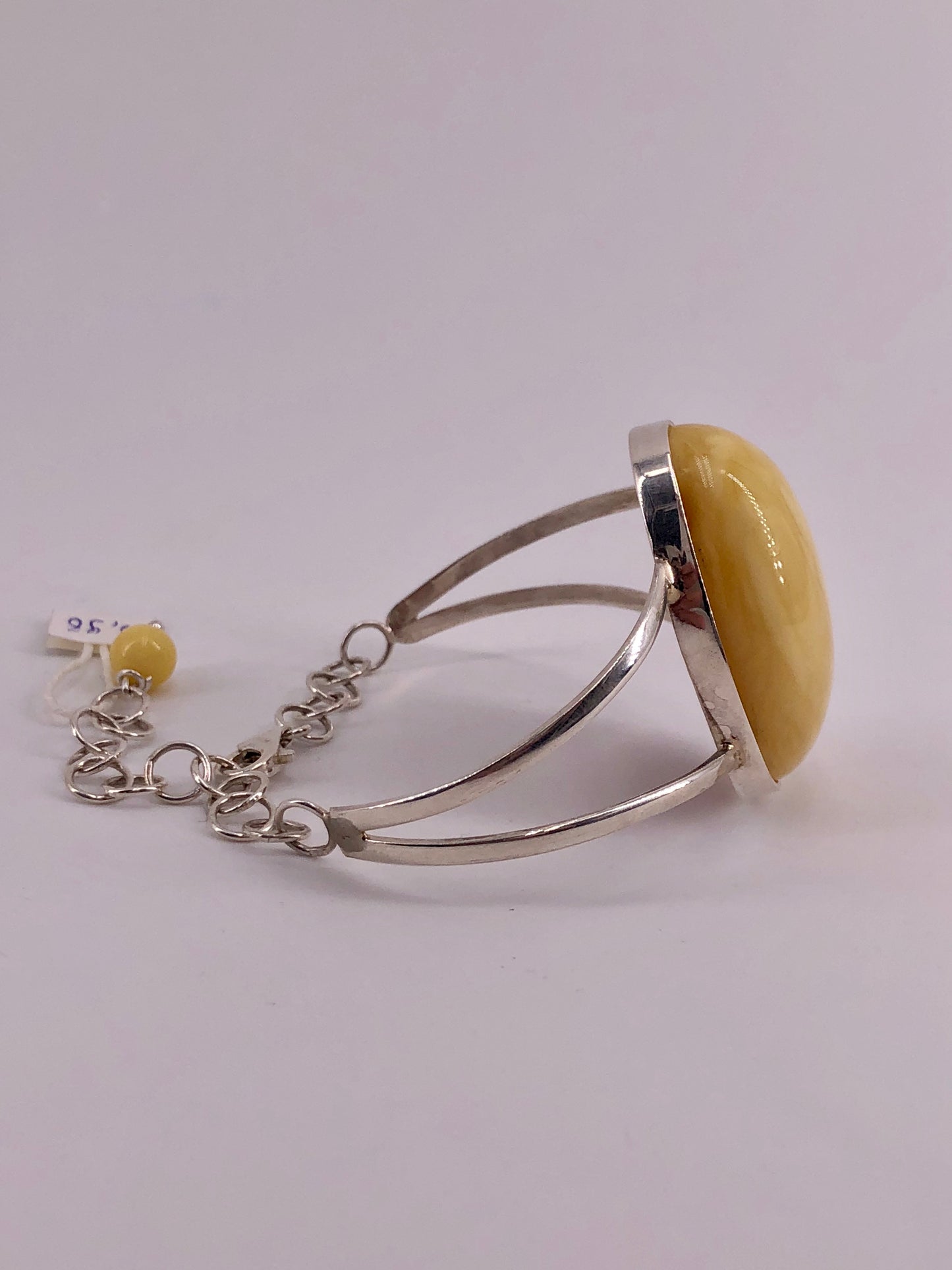 Baltic Natural Amber Oval Cabochon 925 Silver  adjustable Bangle