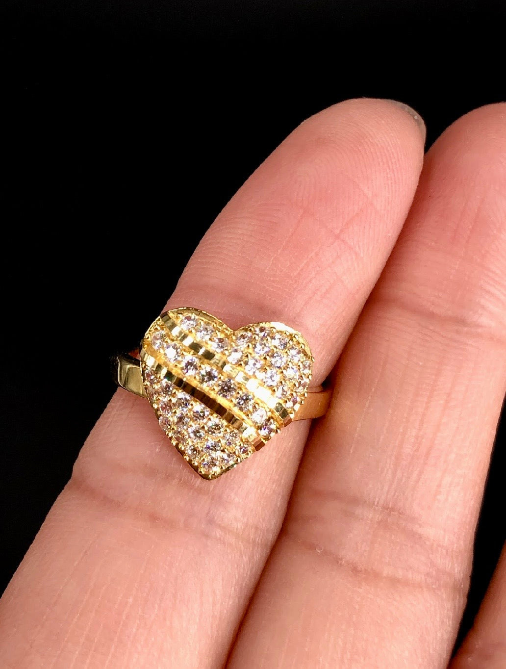 Heart-Shaped Swarovski Crystal 18K Gold Plated 925 Sterling Silver Ring