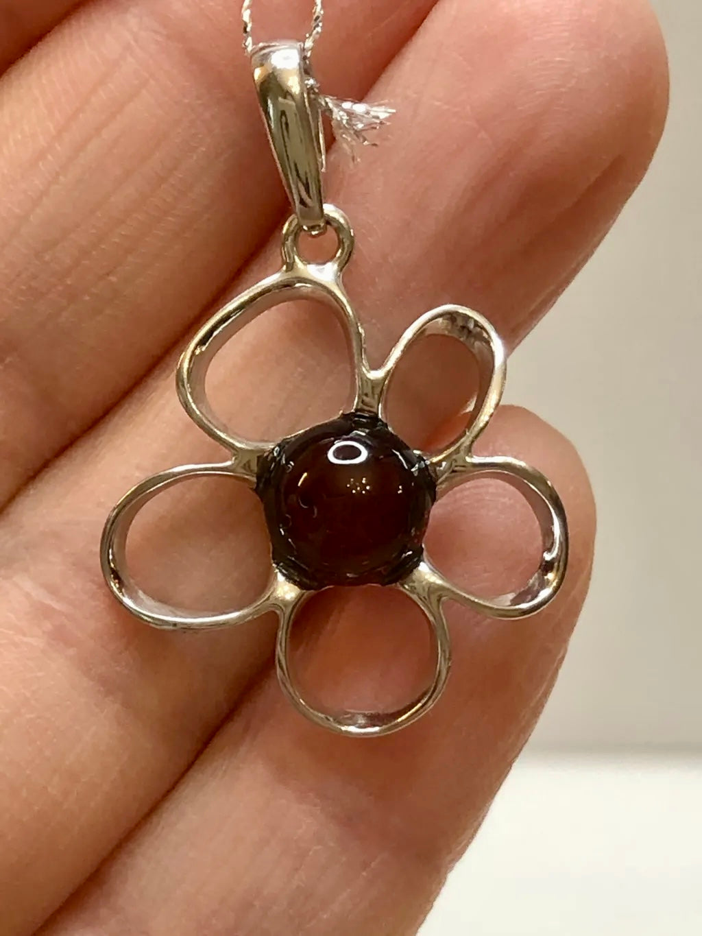 Baltic Natural Red Amber Apple Blossom 925 Sterling Silver Pendant (without a chain)