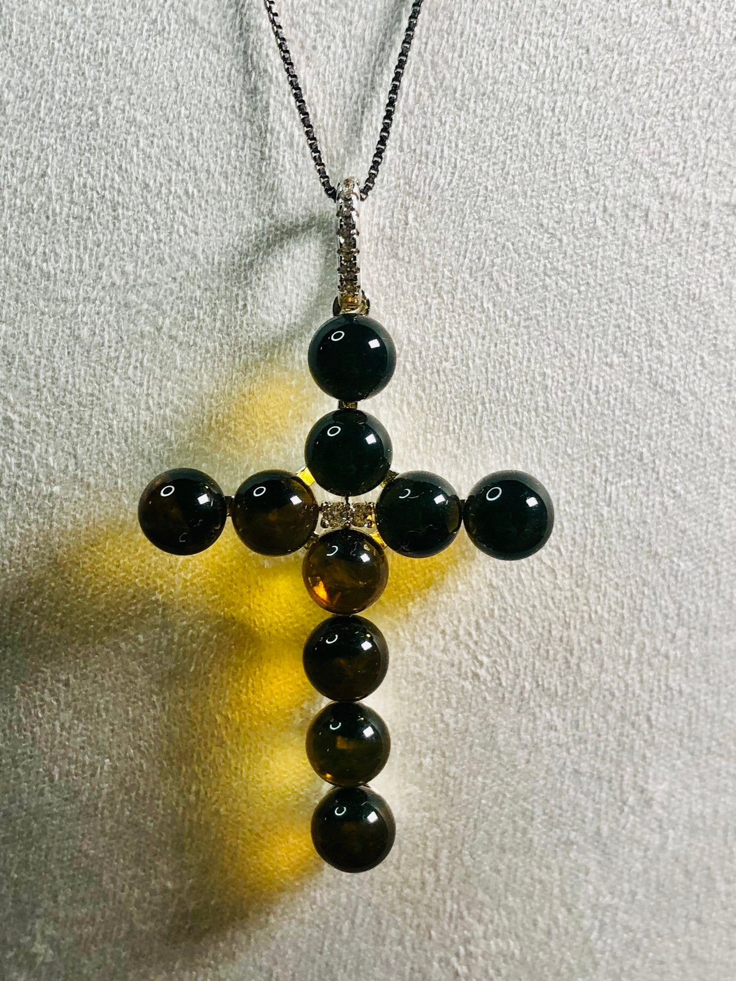 Handmade Genuine Baltic Natural Blue Amber Cross Pendant ✝️with a Chain