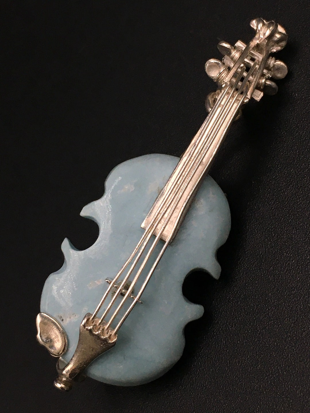 Handmade Vintage Pure Iranian Blue Turquoise Violin🎻Brooch/Pendant without a chain(8.5g)