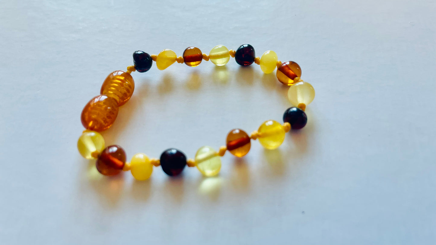 Handmade Genuine Natural Baltic Amber Teething Bracelet for babies and toddlers 12cm bead size(16-17mm)