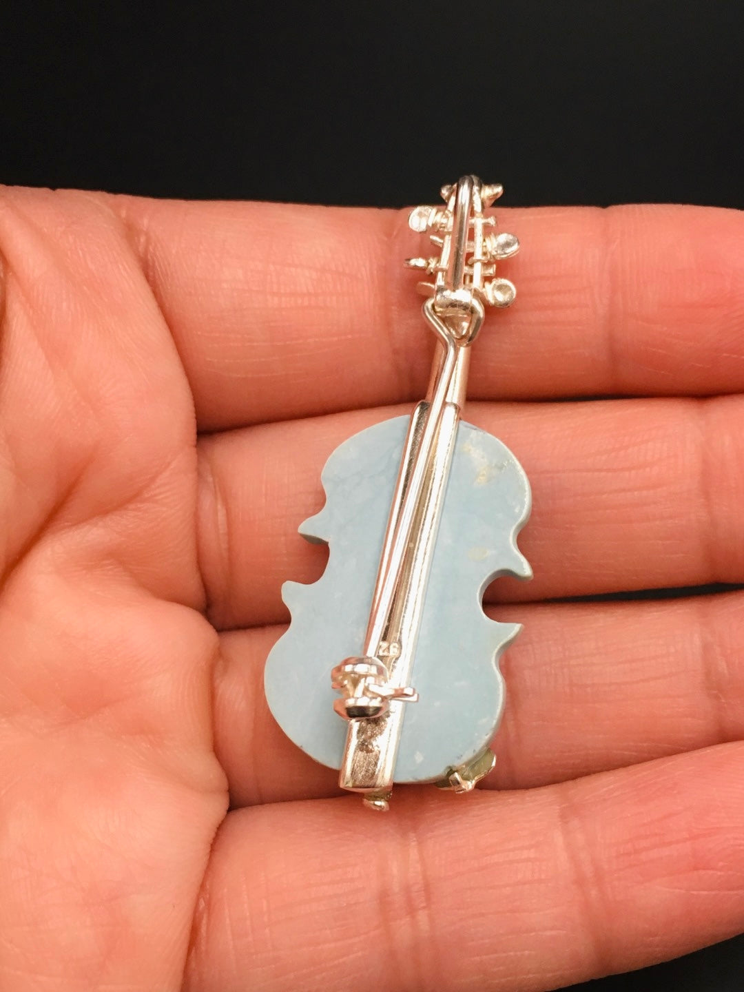 Handmade Pure Iranian Blue Turquoise Violin🎻Brooch/Pendant without a chain
