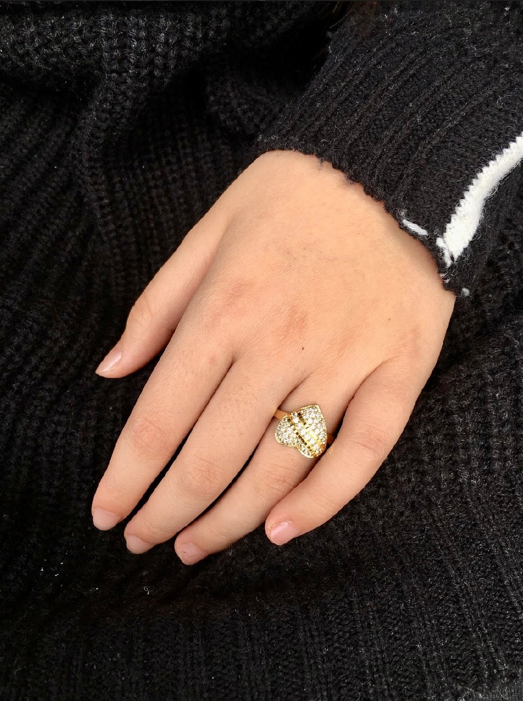 Heart-Shaped Swarovski Crystal 18K Gold Plated 925 Sterling Silver Ring