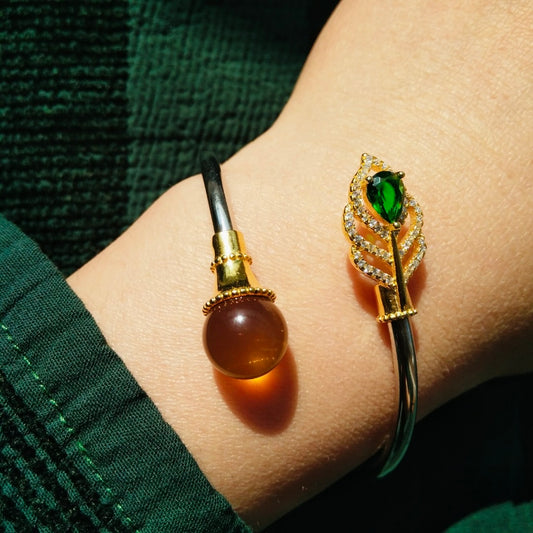 Handmade Mexican natural 5A pure water blue amber peacock feather tail bracelet