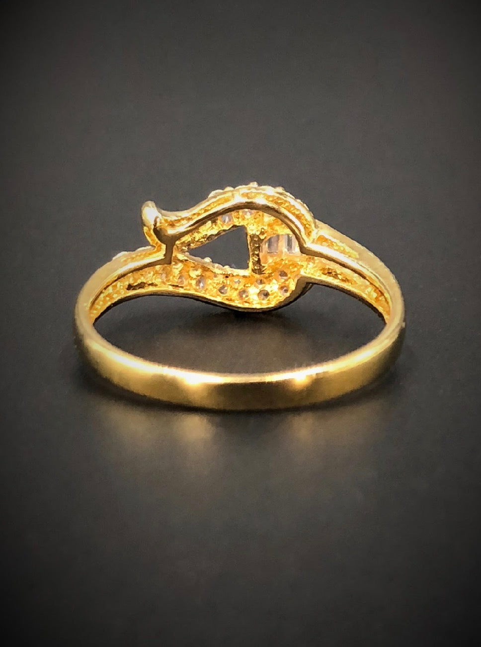 Tulip Bud Shaped Buckle Swarovski Crystal 18K Gold Plated 925 Sterling Silver Ring