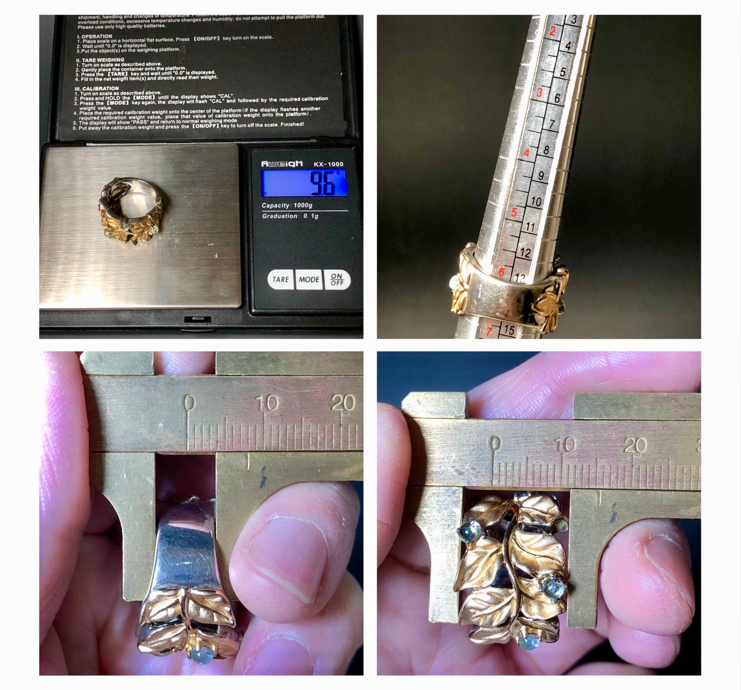 A vintage ring from Europe, made of 925 sterling silver and gilt silver, set with cubic zirconia. It has a very substantial and weighty feel.