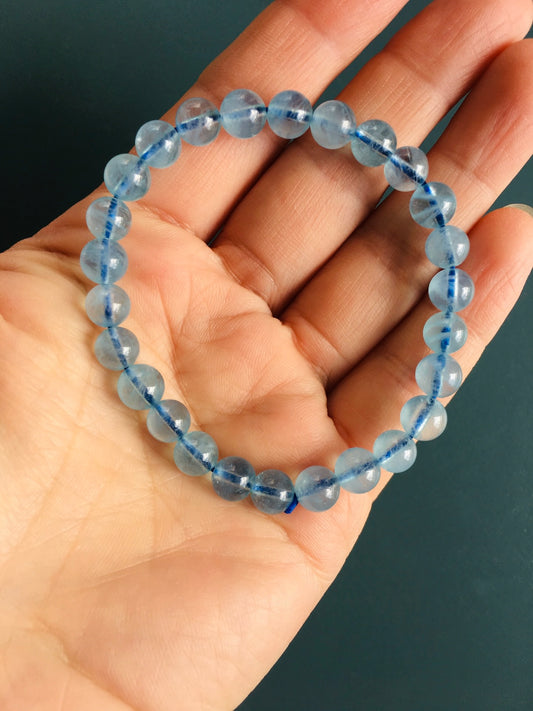 Handmade Natural Aquamarine Round Bead Bracelet 13.2g