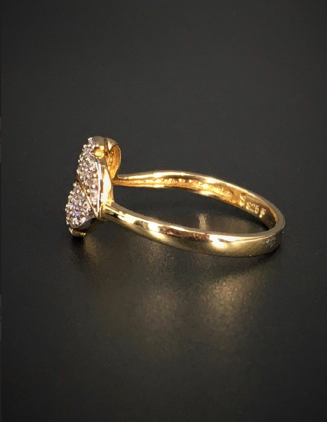 Stem Vine Leaf Swarovski Crystal Pave Setting 18K Gold Plated 925 Sterling Silver Ring