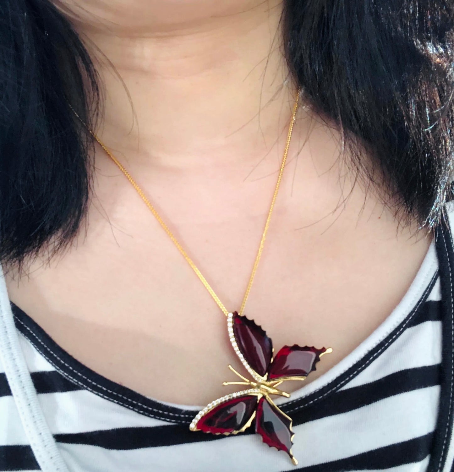 Handmade Genuine Baltic Natural Red Amber Butterfly🦋(Brooch & Pendant) with a chain