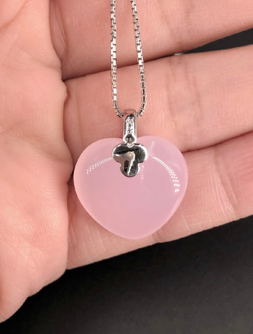 Pastel Soft Pink Rose Quartz Heart Shaped 925 Sterling Silver Pendant w/o chain
