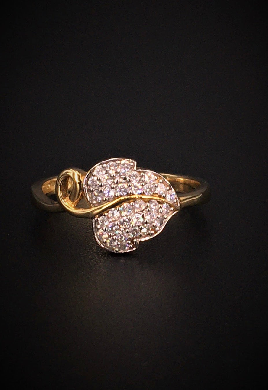 Stem Vine Leaf Swarovski Crystal Pave Setting 18K Gold Plated 925 Sterling Silver Ring