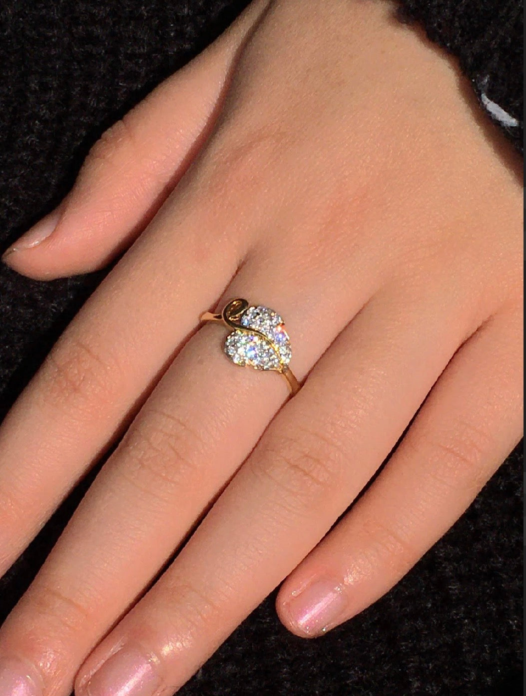 Stem Vine Leaf Swarovski Crystal Pave Setting 18K Gold Plated 925 Sterling Silver Ring