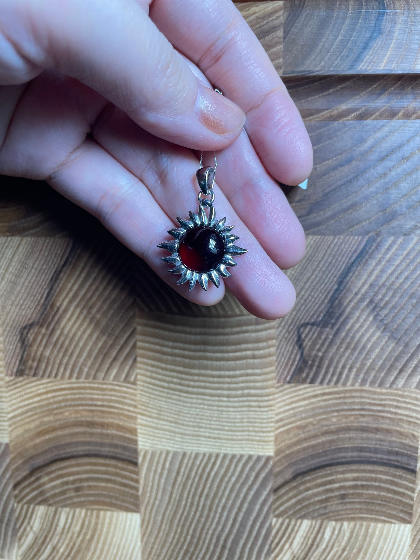 Handmade Baltic Natural Red Amber Sun 925 Sterling Silver Pendant