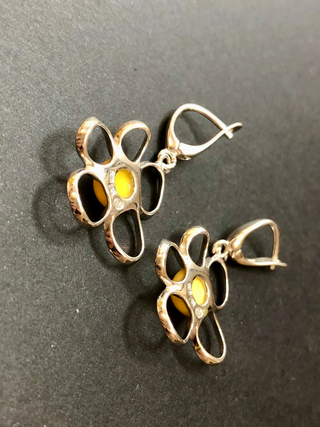 Baltic Natural Chicken-fat Yellow Amber Apple Blossom 925 Sterling Silver Earrings