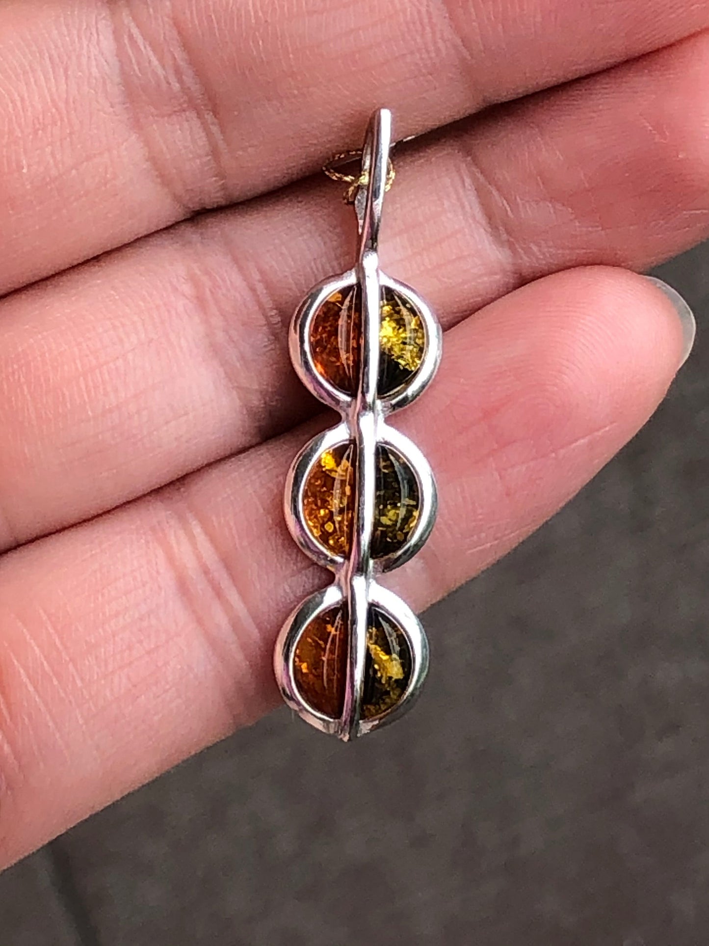 Handmade Baltic natural piebald amber with two-tone 925 sterling silver pendant
