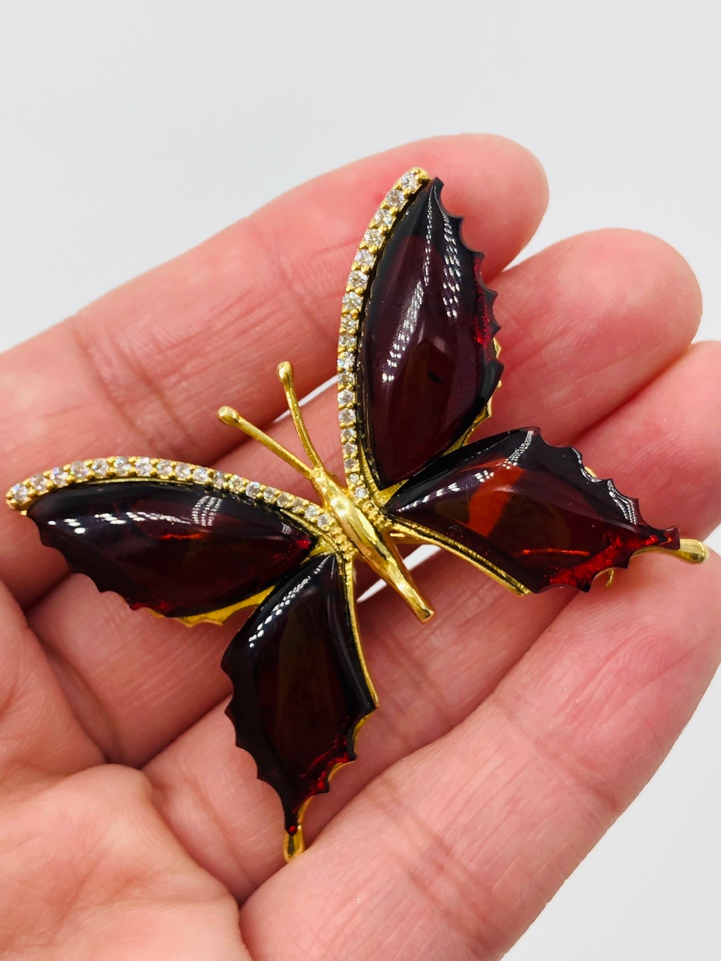 Handmade Genuine Baltic Natural Red Amber Butterfly🦋(Brooch & Pendant) with a chain