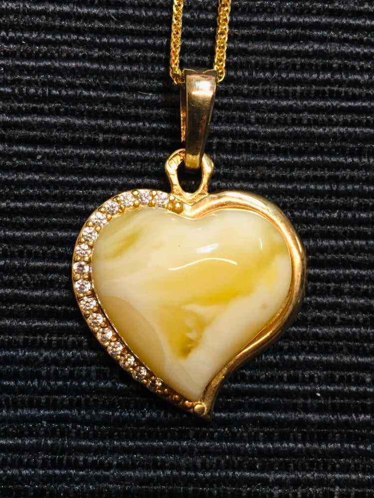 Handmade Genuine Baltic Natural White Amber Heart 💛Pendant without a chain