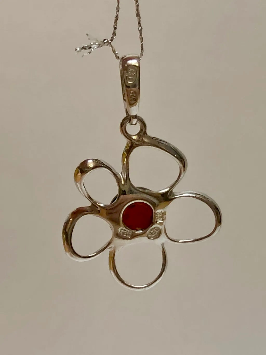 Baltic Natural Red Amber Apple Blossom 925 Sterling Silver Pendant (without a chain)