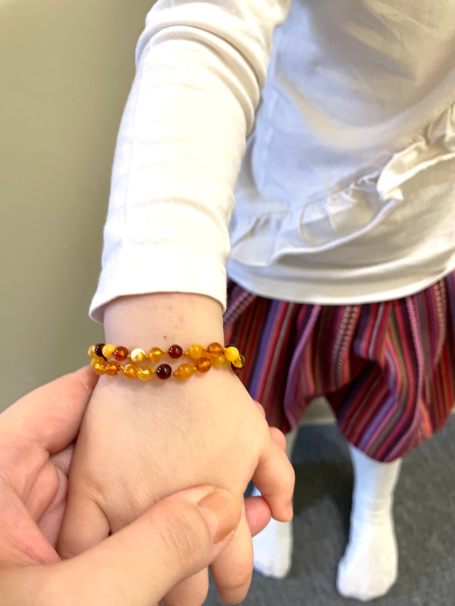 Handmade Baltic Natural Amber Teething Necklace - Multi Colors Round Breads