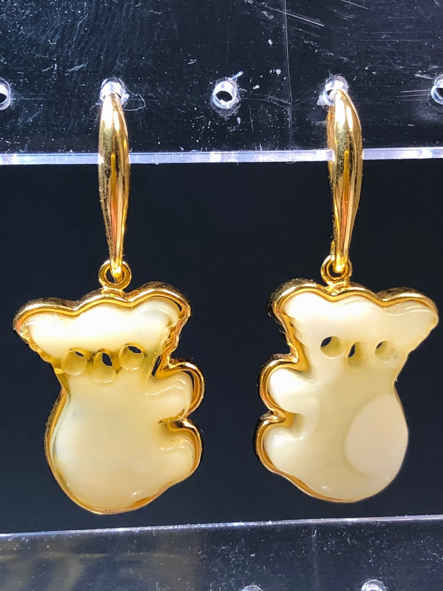 Handmade Genuine Cute koala 🐨 Baltic Natural White Amber earrings