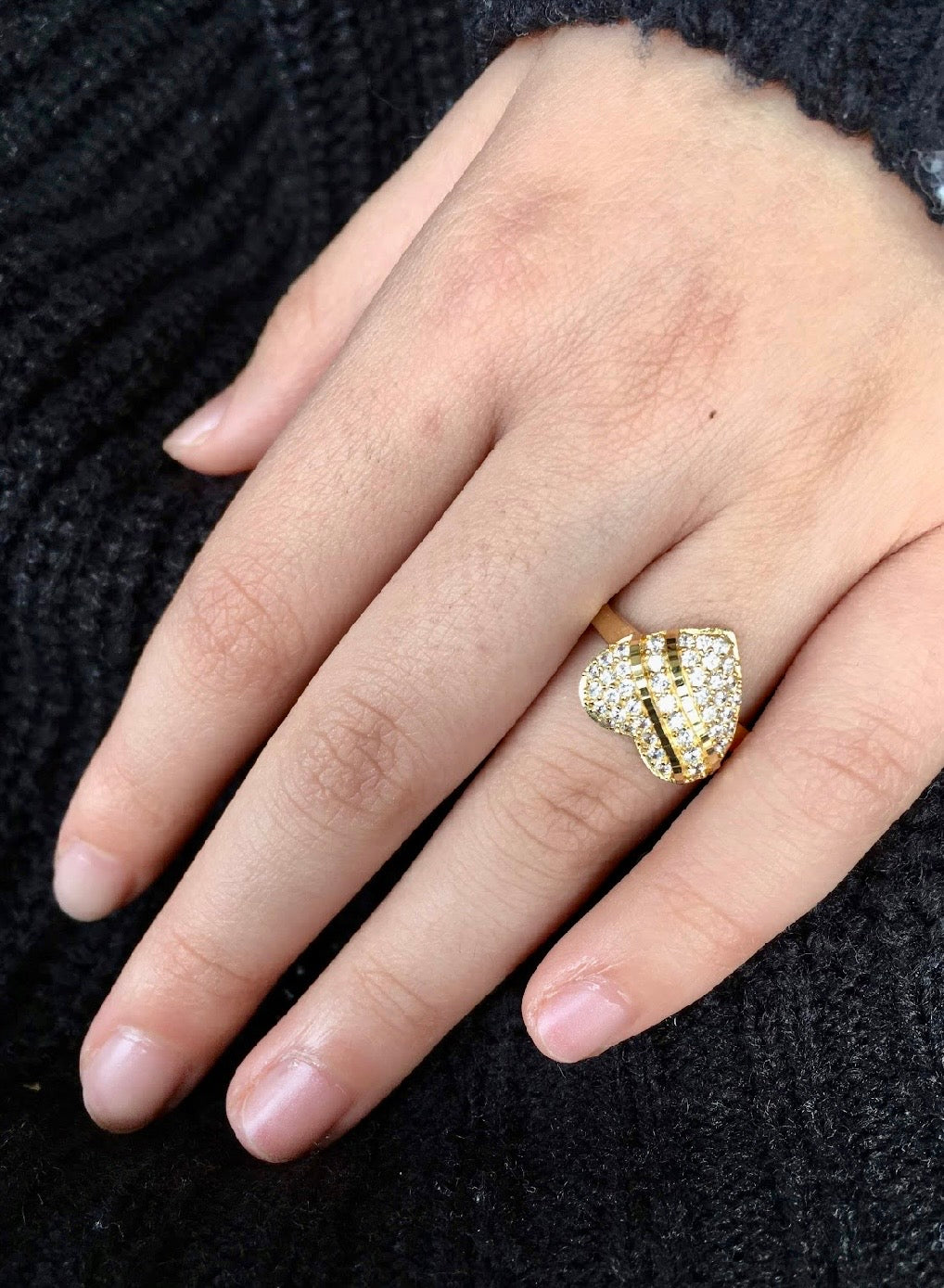 Heart-Shaped Swarovski Crystal 18K Gold Plated 925 Sterling Silver Ring