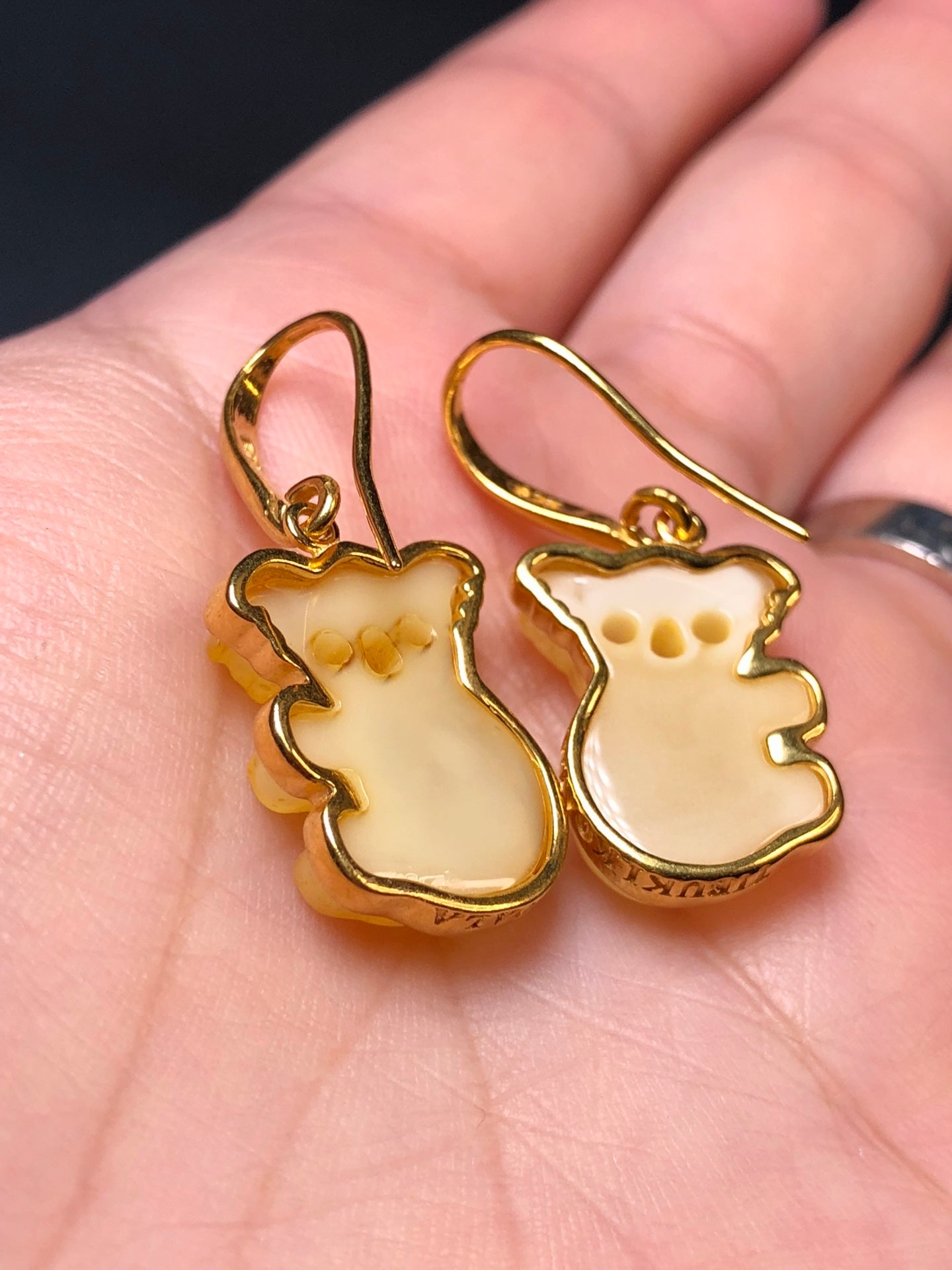 Handmade Genuine Cute koala 🐨 Baltic Natural White Amber earrings