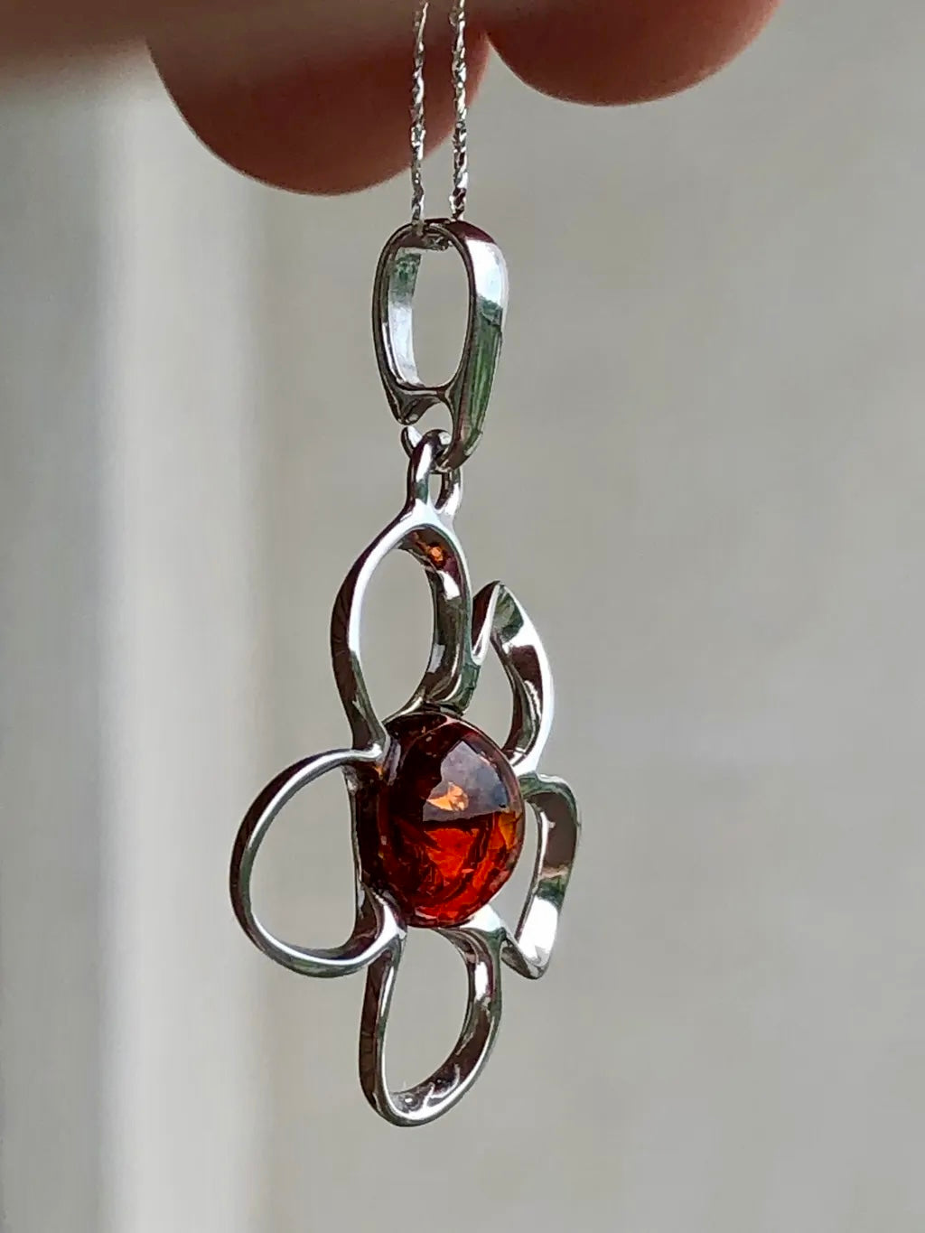 Handmade Baltic Natural Piebald Amber Apple Blossom 925 Sterling Silver Pendant (without a chain)