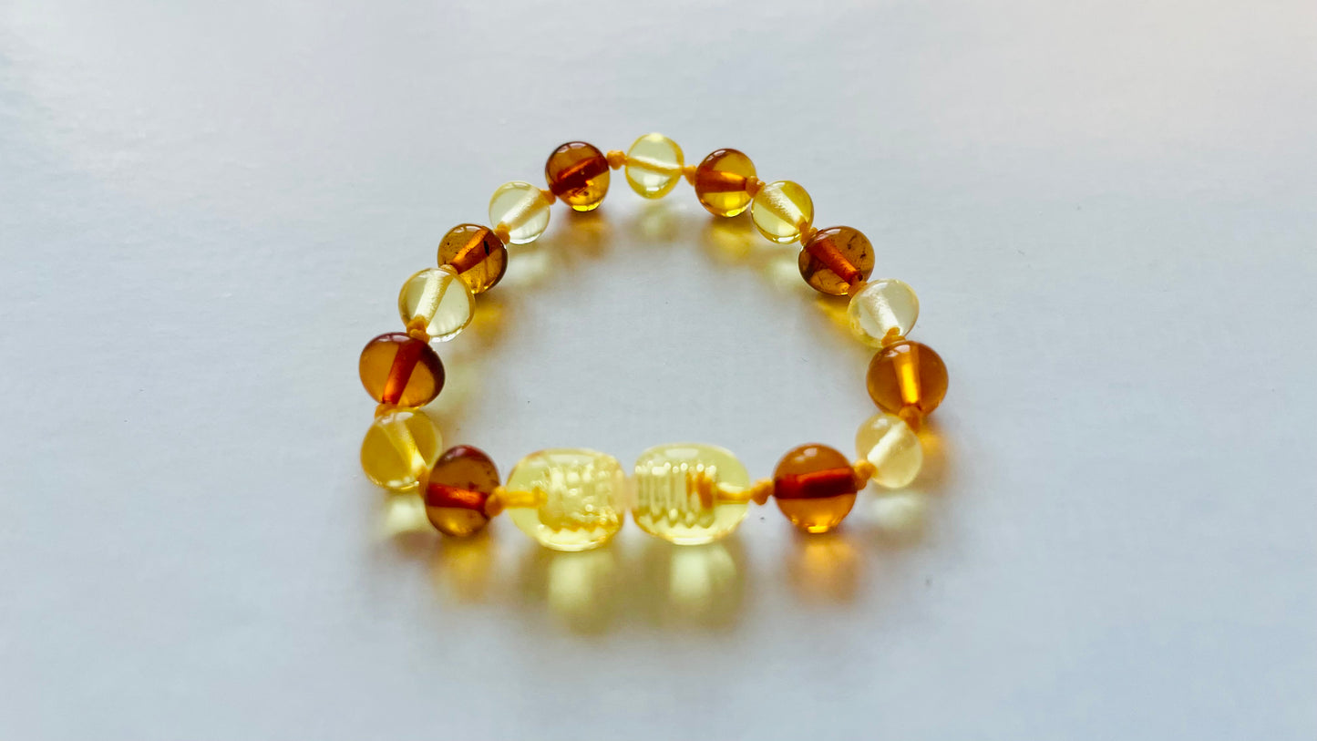 Handmade Genuine Natural Baltic Amber Teething Bracelet for babies and toddlers 12cm bead size(16-17mm)