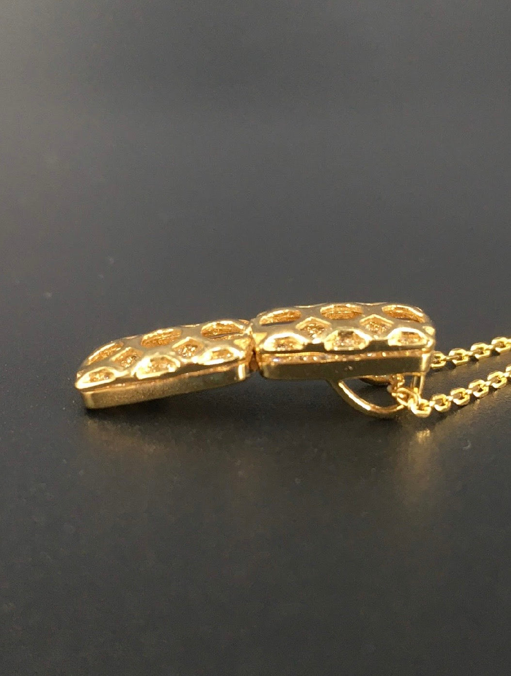 Antique Carved Window Lattices Style Hollow Out Swarovski Crystal 18K Gold Plated 925 Sterling Silver Rectangle Pendant w/o chain