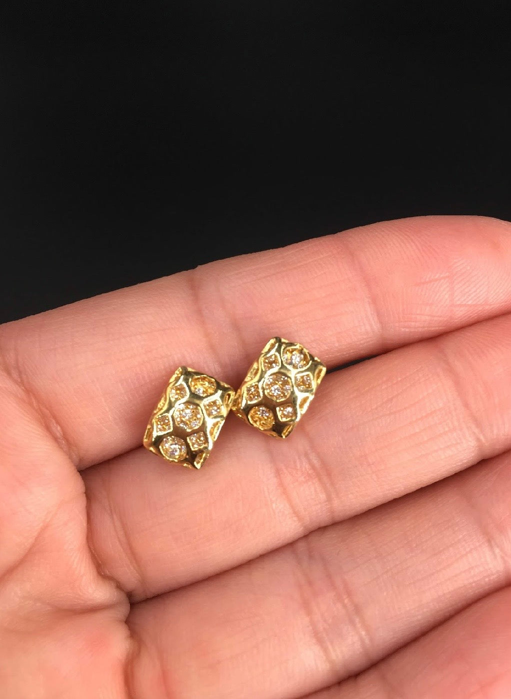 Antique Carved Window Lattices Style Hollow Out Swarovski Crystal 18K Gold Plated 925 Sterling Silver Rectangle Stud Earrings