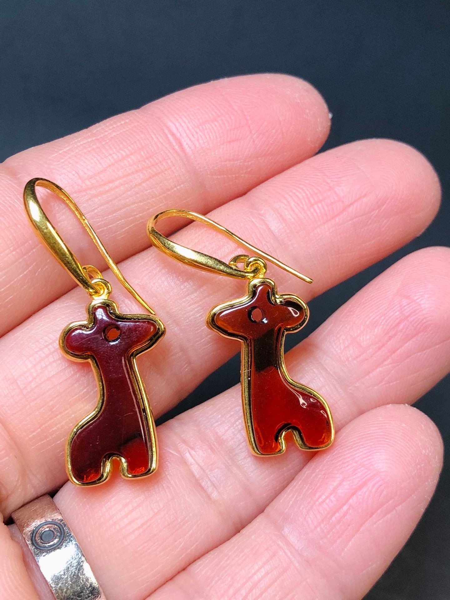 Handmade Genuine Baltic Red Amber Earrings- Giraffe 🦒