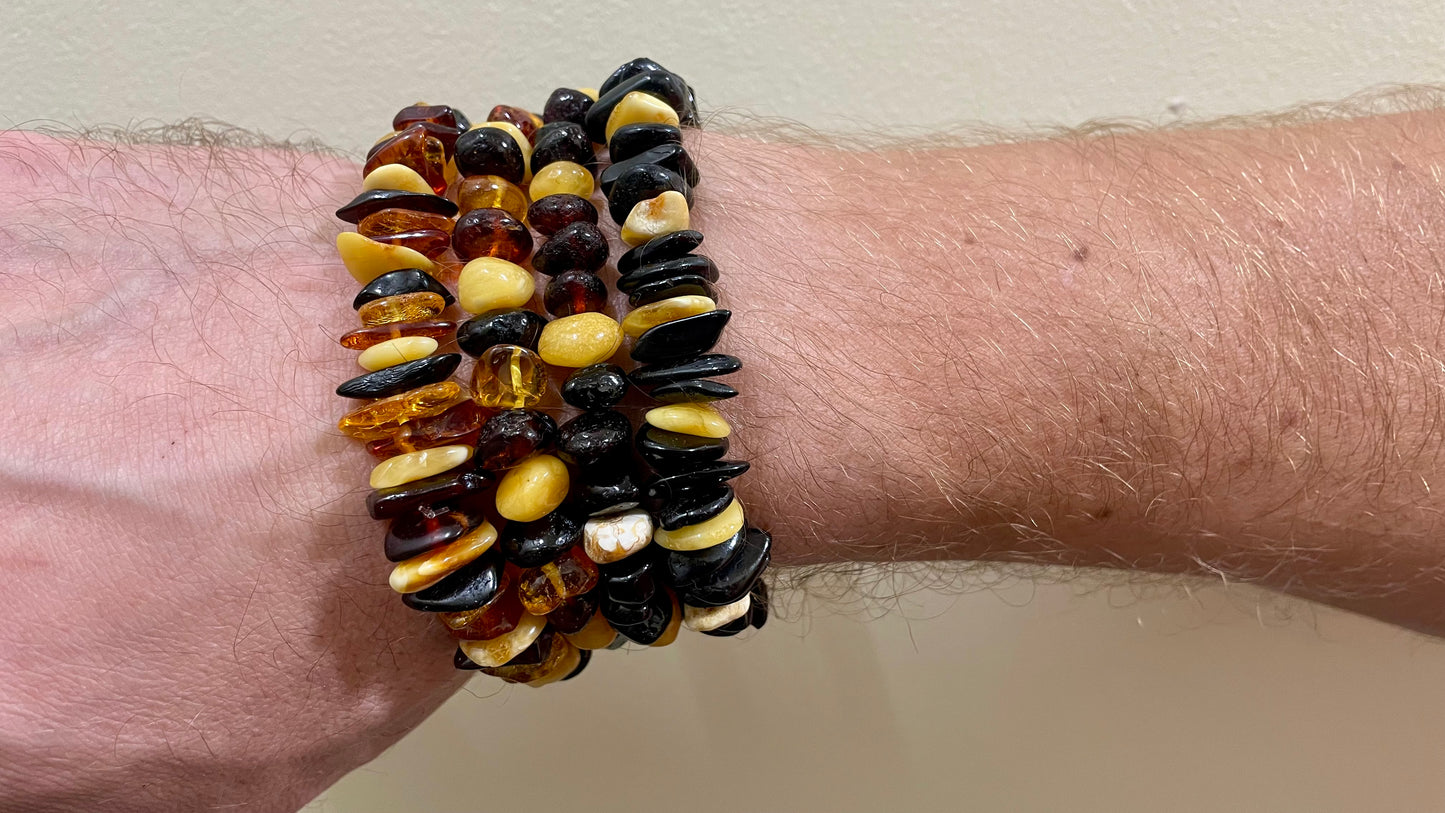 Handmade Genuine Baltic Amber Elastic Bracelet 20-23cm