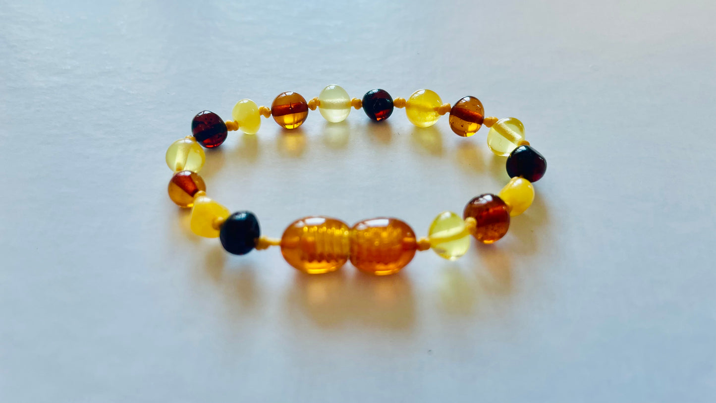 Handmade Genuine Natural Baltic Amber Teething Bracelet for babies and toddlers 12cm bead size(16-17mm)