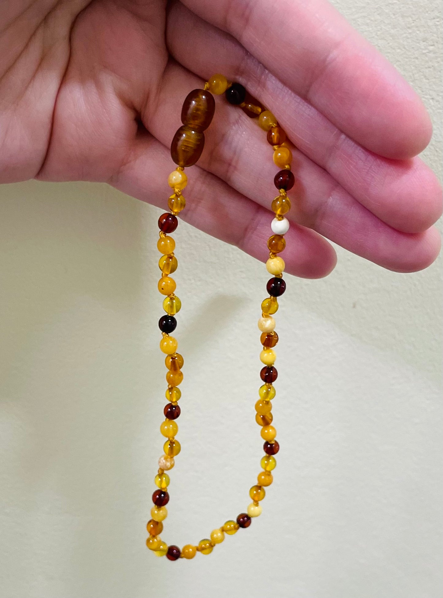 Handmade Baltic Natural Amber Teething Necklace - Multi Colors Round Breads