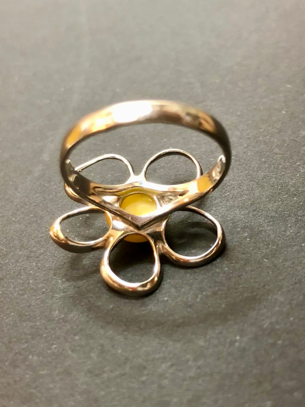 Handmade Baltic Natural Beeswax Amber Apple Blossom 925 Sterling Silver Ring Size 6.5