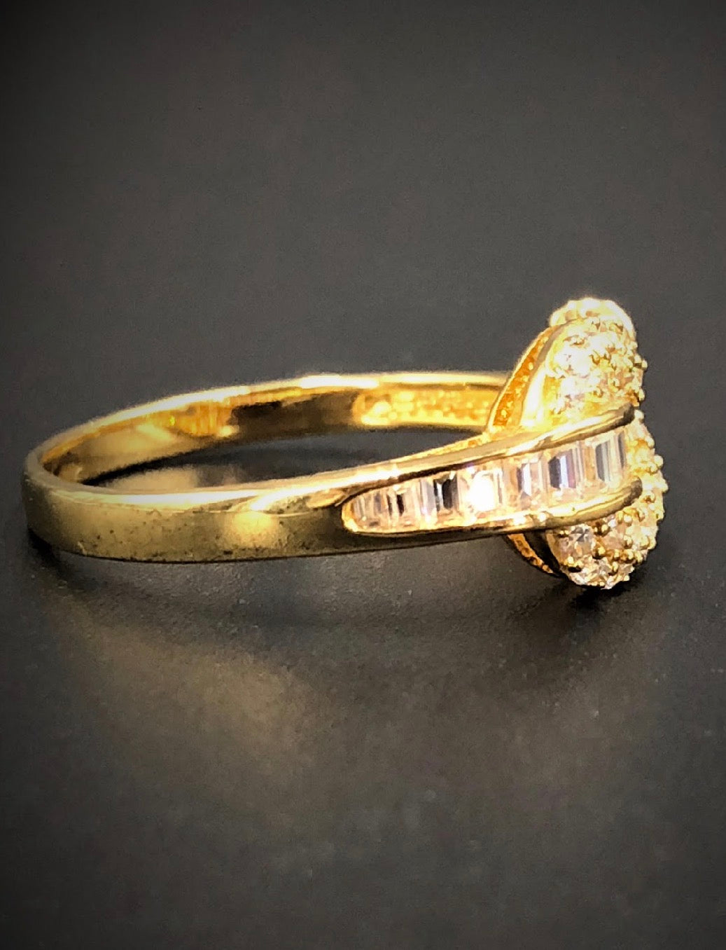 Tulip Bud Shaped Buckle Swarovski Crystal 18K Gold Plated 925 Sterling Silver Ring
